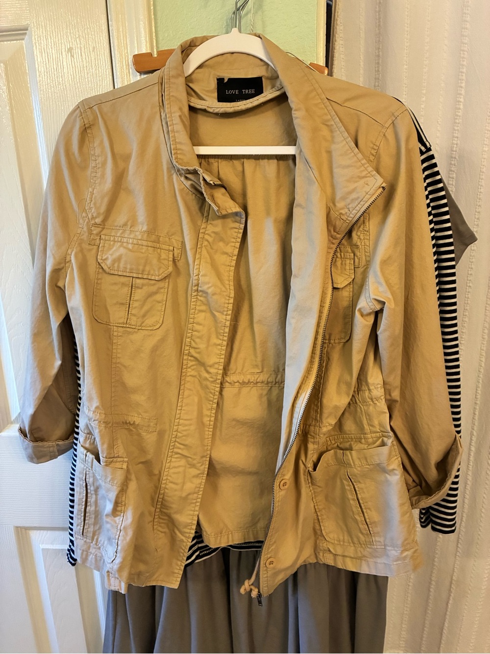 Love Tree Beige Utility Jacket with Drawstring Waist